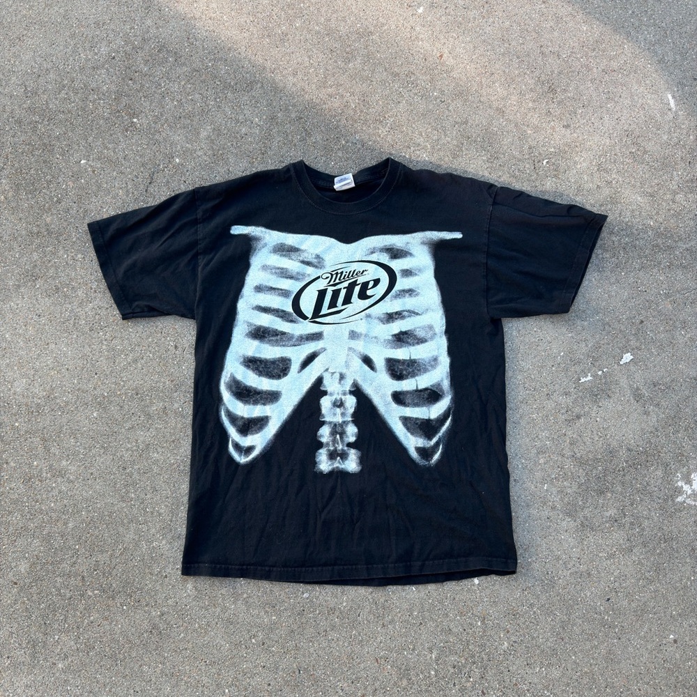 Miller Lite Skeleton Ribcage T-Shirt Glow in The Dark